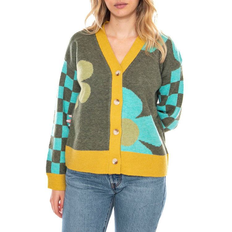 Knitted Cardigans 527 Khaki Flowe - Cardigan Donna Multicolore MD'M 3.51.210.11 . MD'M 