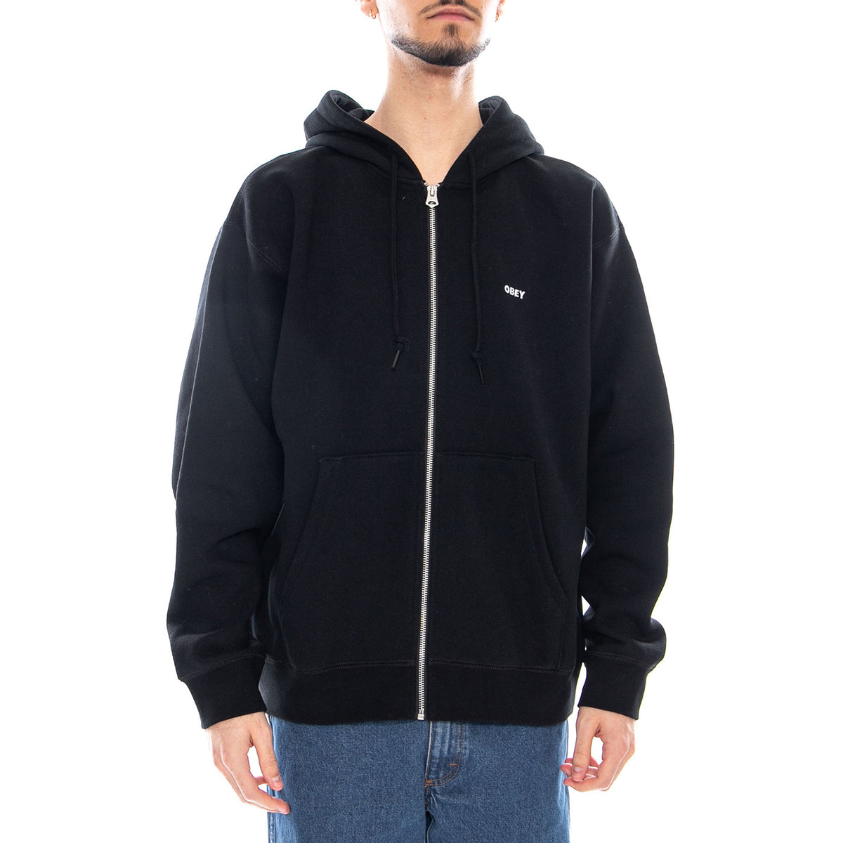 ESTABLISHED WORKS BOLD ZIP HOOD II FLEECE - Felpa con Cappuccio Uomo Nera 112460022 BLK OBEY 