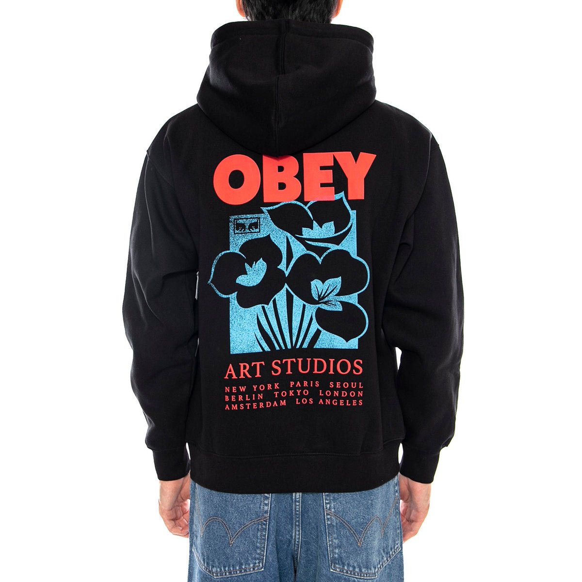 OBEY Art Studio Flowers Fleece - Felpa con Cappuccio Uomo Nera 112844234 BLK OBEY 