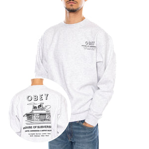 OBEY House of Subversion Fleece Heather Grey -- Felpa Girocollo Uomo Grigia 112864195 HEA OBEY 