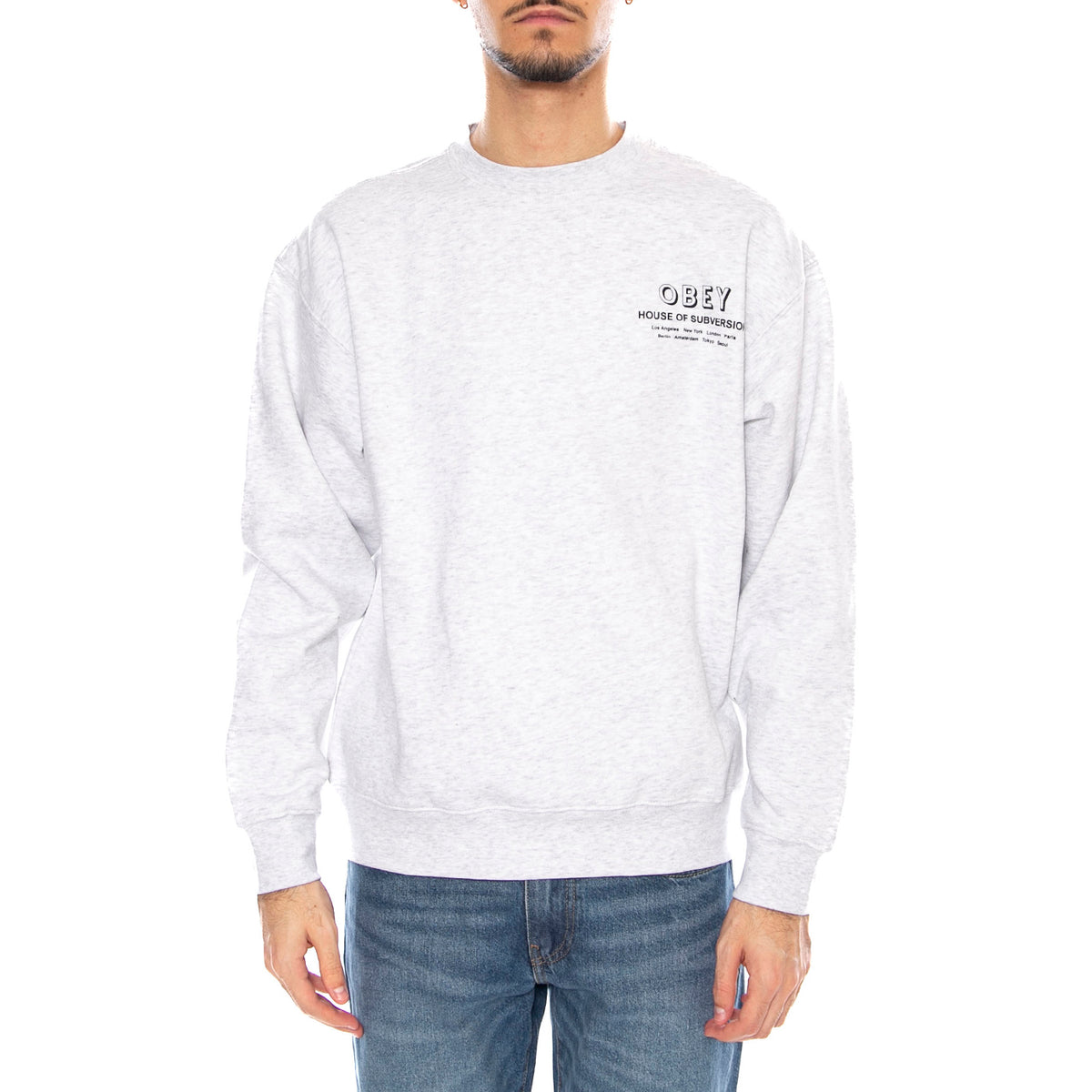OBEY House of Subversion Fleece Heather Grey -- Felpa Girocollo Uomo Grigia 112864195 HEA OBEY 