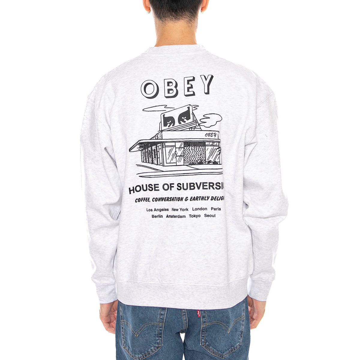 OBEY House of Subversion Fleece Heather Grey -- Felpa Girocollo Uomo Grigia 112864195 HEA OBEY 