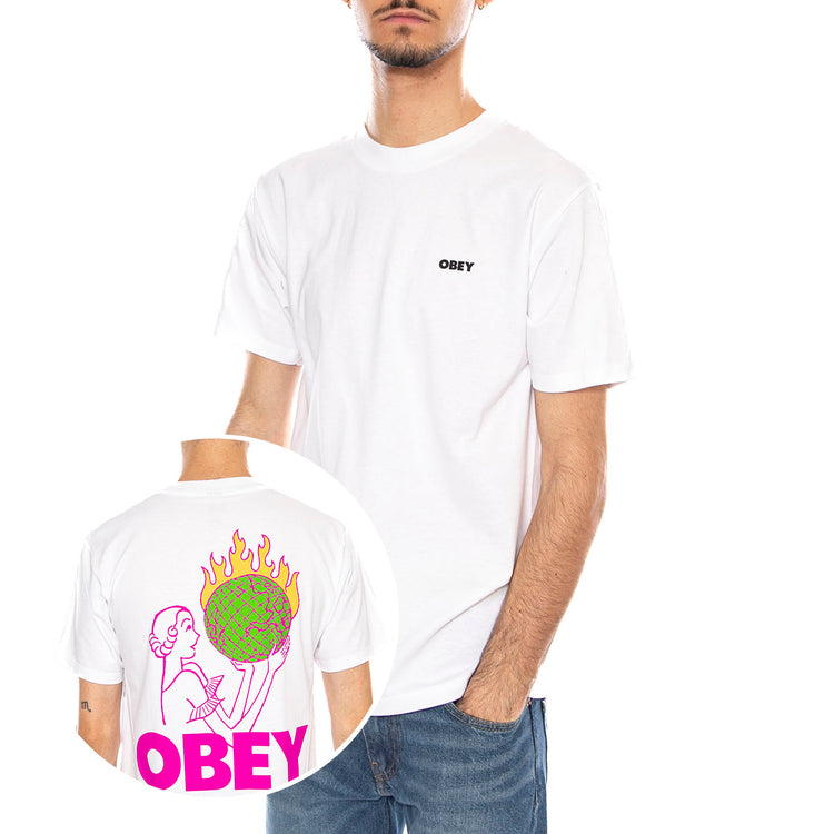 OBEY World in Flames Tee -- Maglietta Girocollo Uomo Bianca 165264236 WHT OBEY 