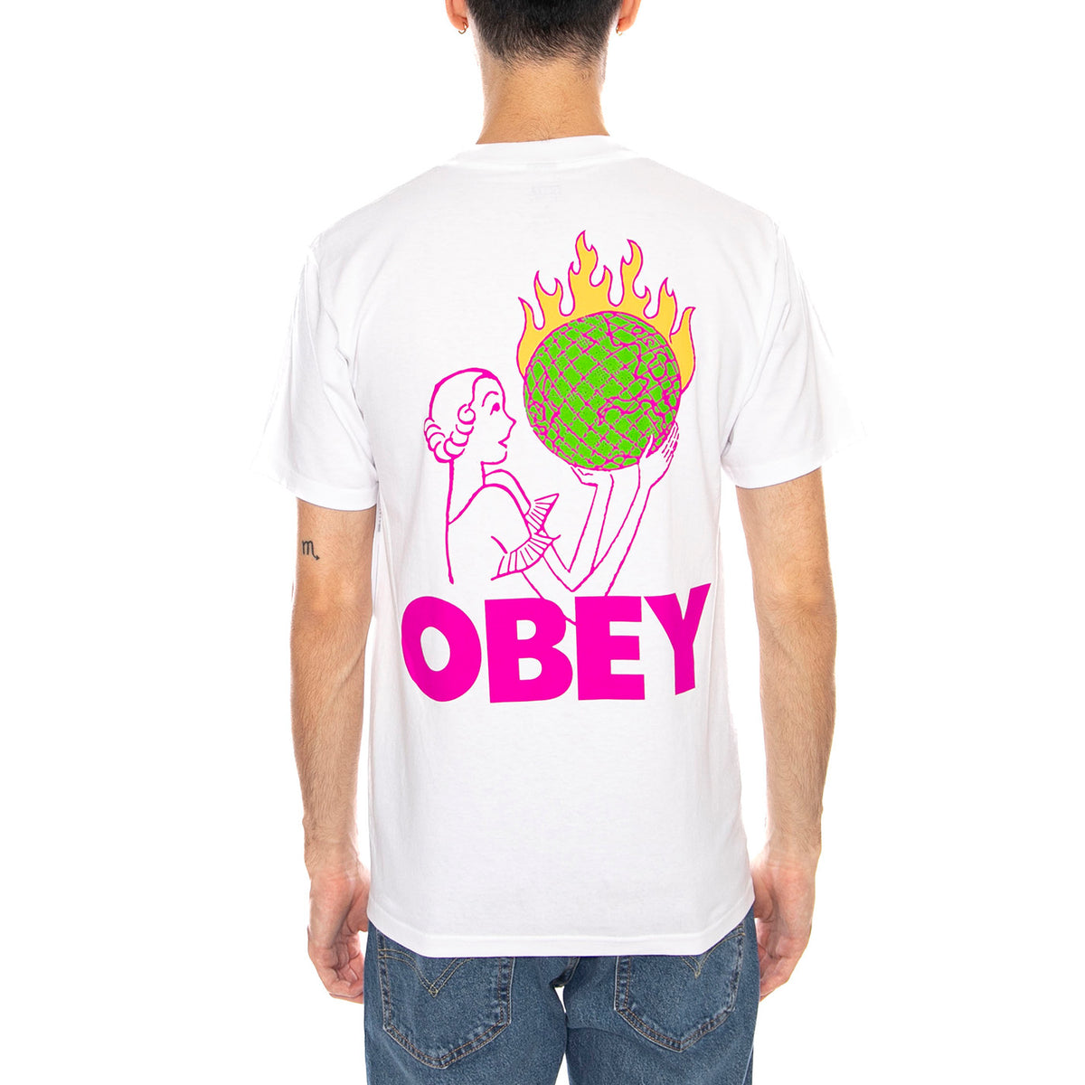 OBEY World in Flames Tee -- Maglietta Girocollo Uomo Bianca 165264236 WHT OBEY 