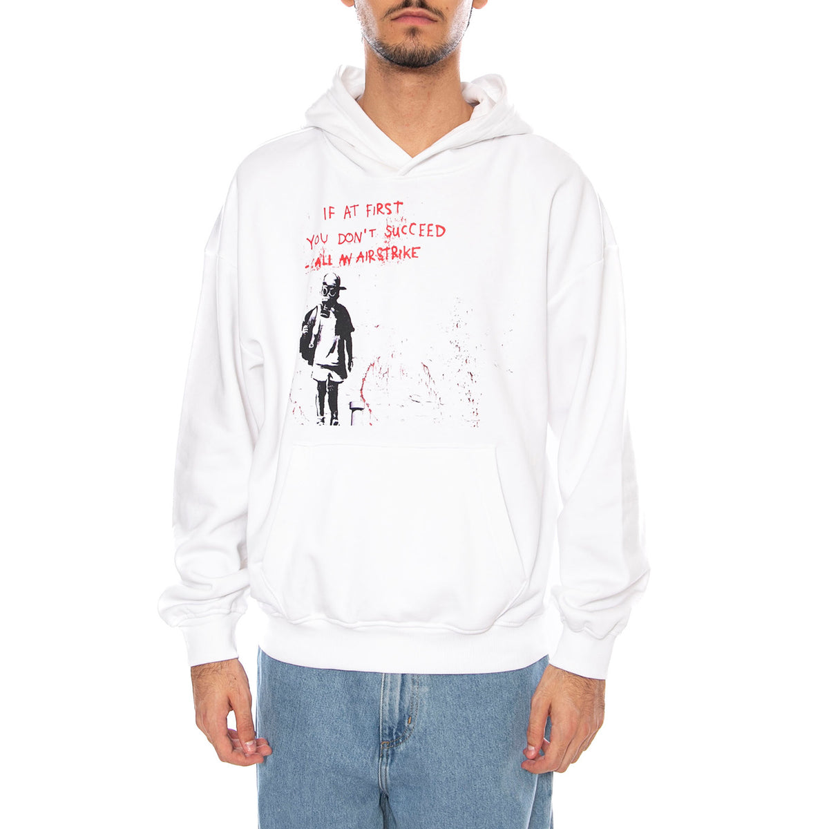 BANKSY VTG Hoodie VD Bright White Airstrike - Felpa con Cappuccio Uomo Bianca 22035423-4911254 . ONLY & SONS 