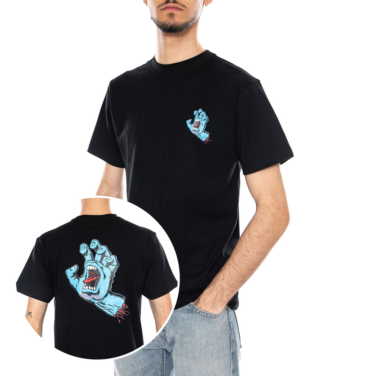 Screaming Hand Black - Maglietta Girocollo Uomo Nera SCA-TEE-10773 Black SANTA CRUZ 