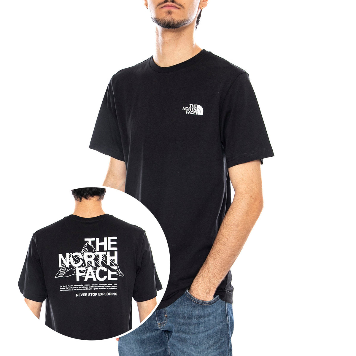 M Mountain Sketch SS Tee Black - Maglietta Girocollo Uomo Nera NF0A8EE8 JK31 THE NORTH FACE 