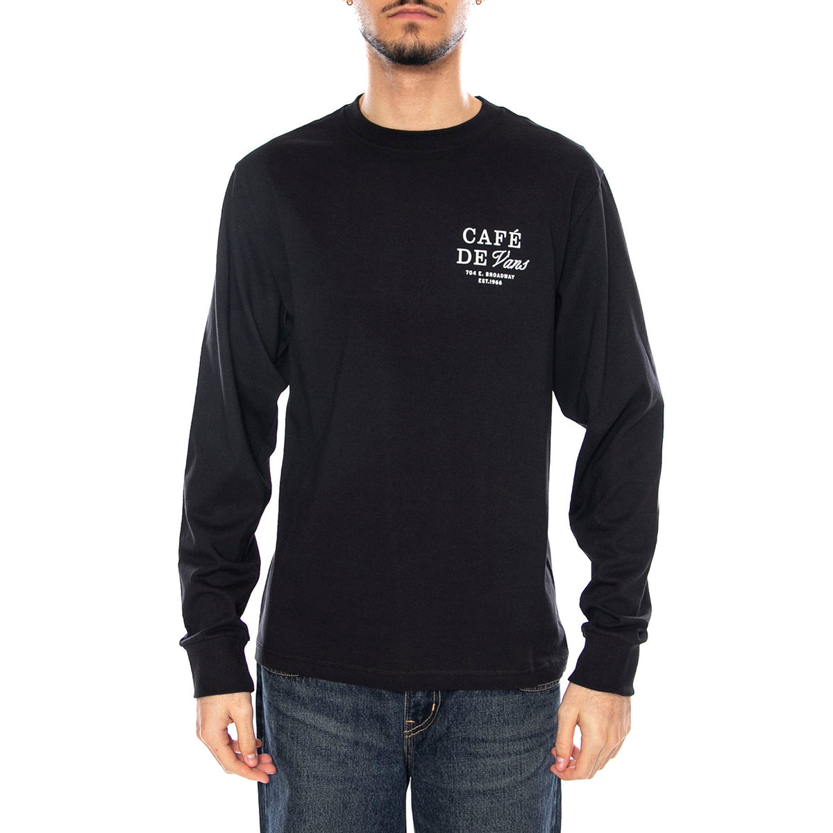 Cafe Vans LS Black - Maglietta Girocollo Maniche Lunghe Uomo Nera VN000PC2BLK1 . VANS 