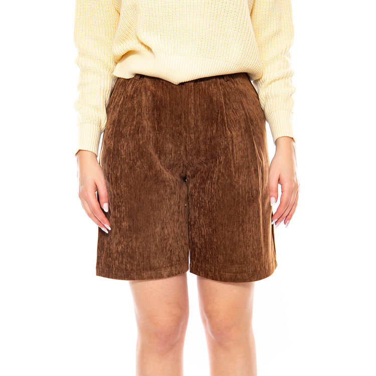 Bermudas de Tiro Alto con Effetto Aterciopelado -- Bermuda Donna Marroni 53W/11255 Brown WILD PONY 