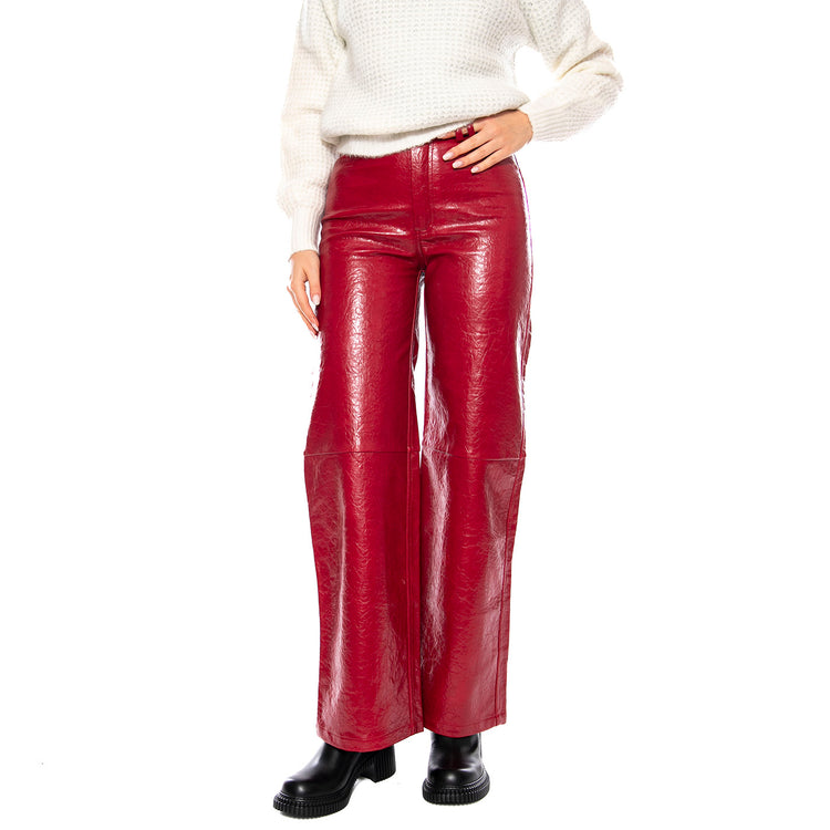 Pantalón Recto Cuero Sintético -- Pantaloni Donna Rossi 53W/11282 Rojo WILD PONY 
