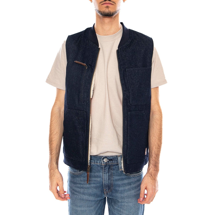 Builders Abraham Rev Vest -- Gilet Uomo Reversibile Rinse Denim Sherpa 03412 RNDNS BRIXTON 