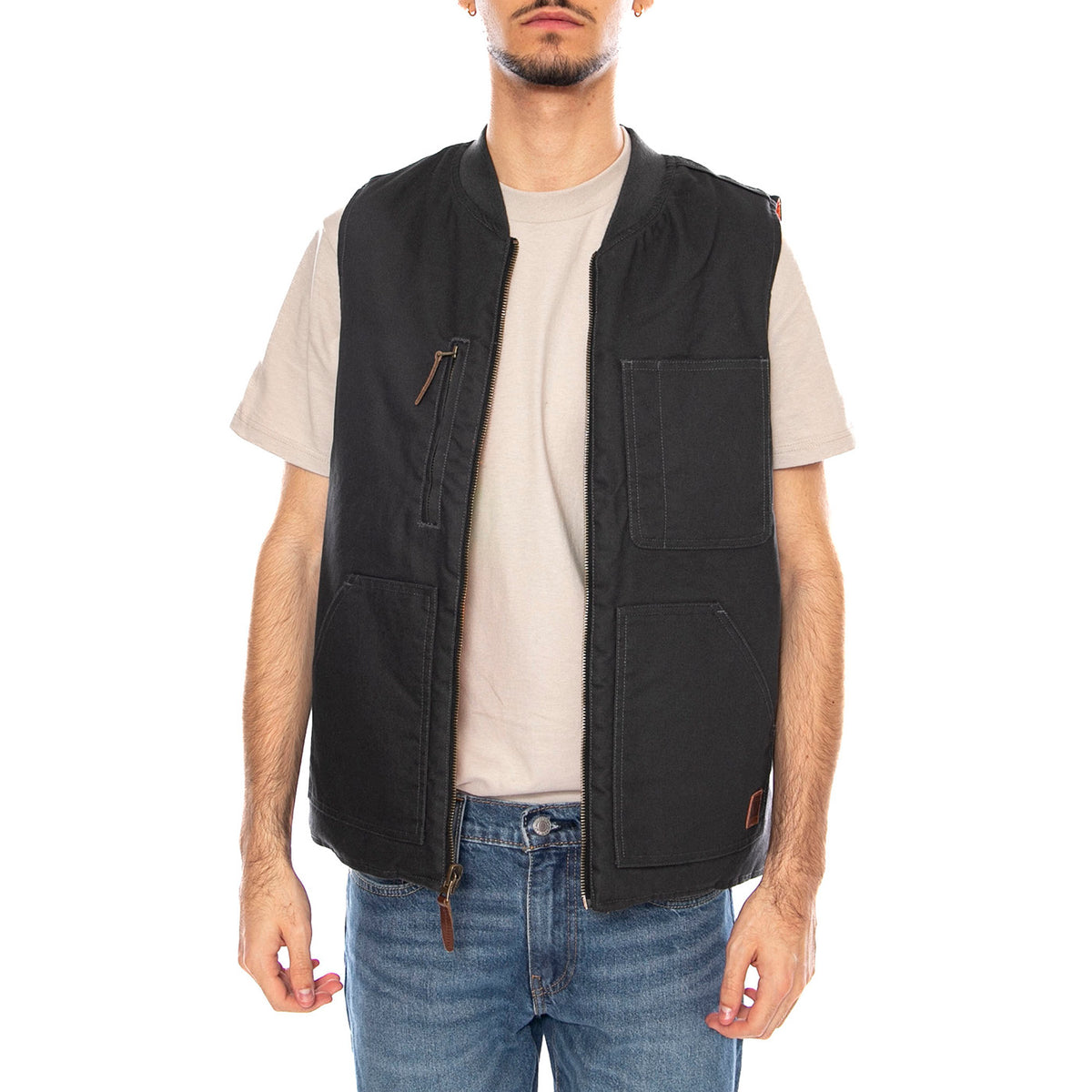Builders Abraham Rev Vest -- Gilet Uomo Reversibile Washed Nero / Arancione 03412 WBKRO BRIXTON 