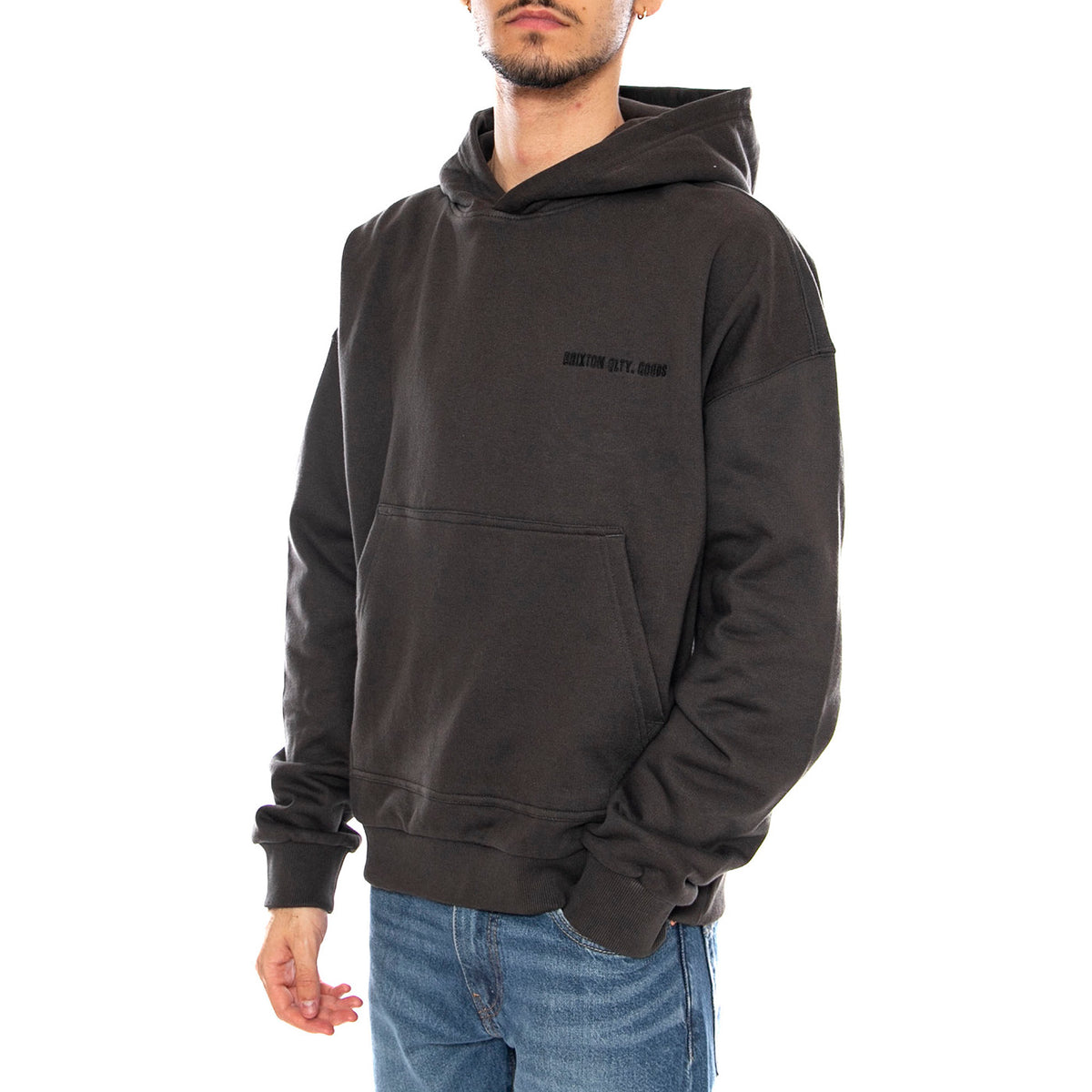 Embroidered Heavy Weight Hood -- Felpa con Cappuccio Uomo Washed Black 22645 WABLK BRIXTON 