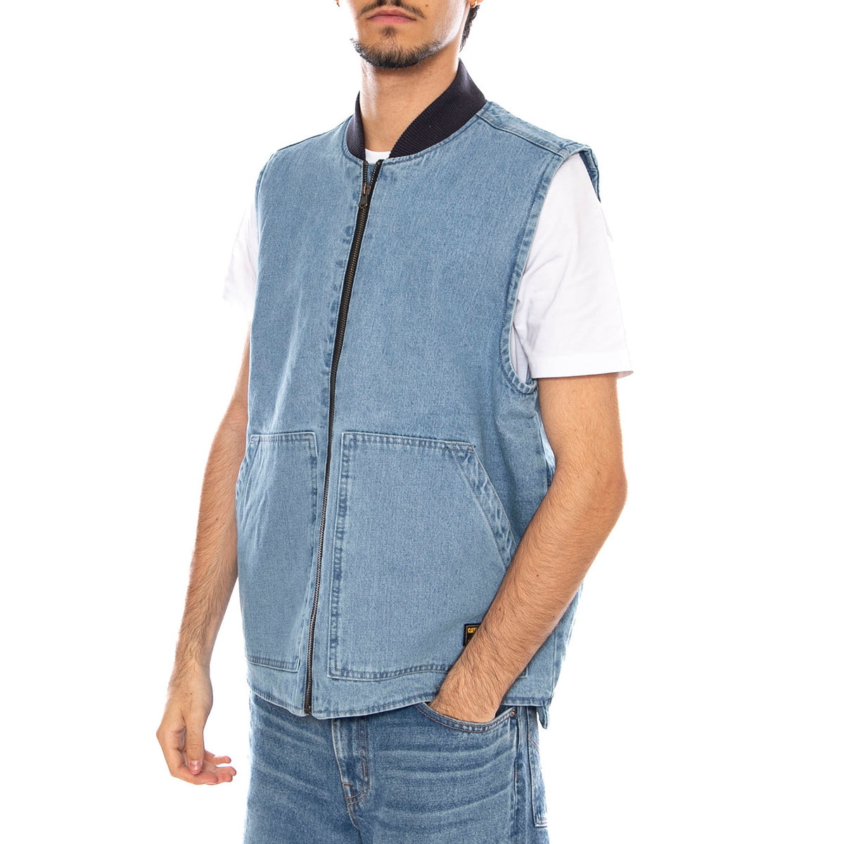 Spring Denim Vest Light Wash - Giacca Smanicata Denim Jeans Uomo Blu 6040116 10135 CAT 