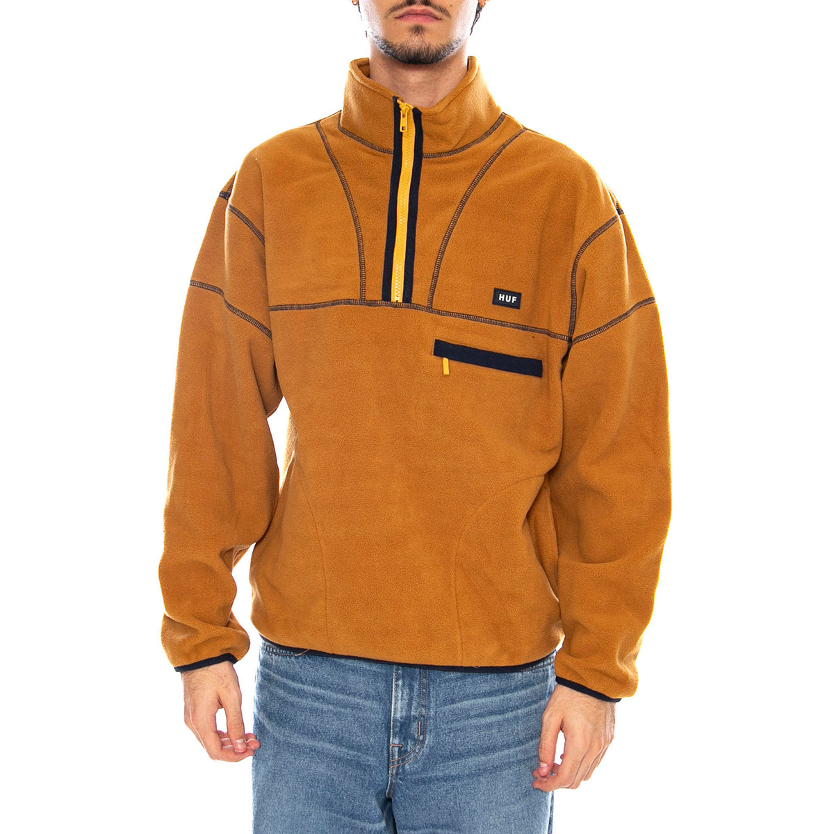 Elysian Quarter Zip Fleece Latte - Felpa Uomo Marrone FL00206 LTE HUF 