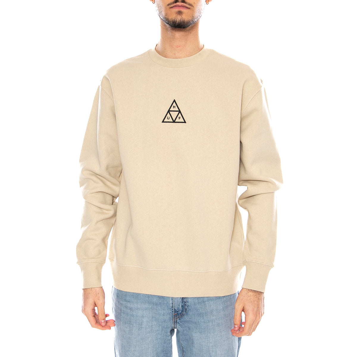 HUF Set Triple Triangle Crewneck -- Felpa Uomo Stone Beige PF00650 STN HUF 