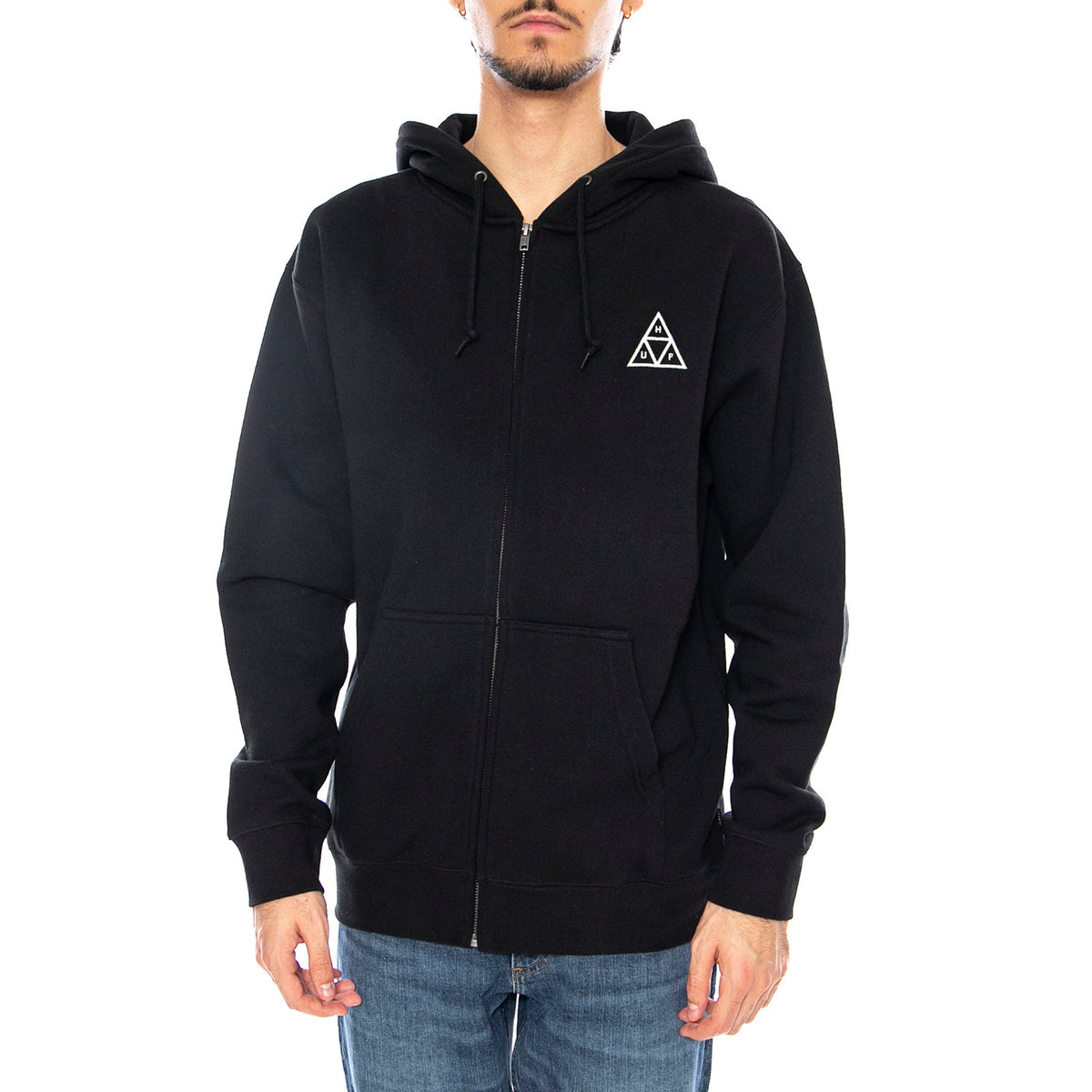 HUF Set TT F/Z Hoodie -- Felpa con Cappuccio Uomo Nera PF00697 BLK HUF 