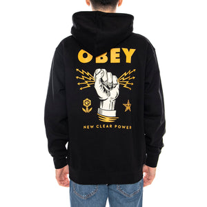 Obey New Clear Power Hood Fleece Black -- Felpa con Cappuccio Uomo Nera 117463779 BLK OBEY 