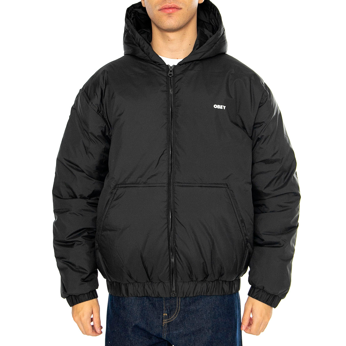 RETREAT HOODED JACKET BLACK - Giacca con Cappuccio Uomo Nera 121800547 BLK OBEY 