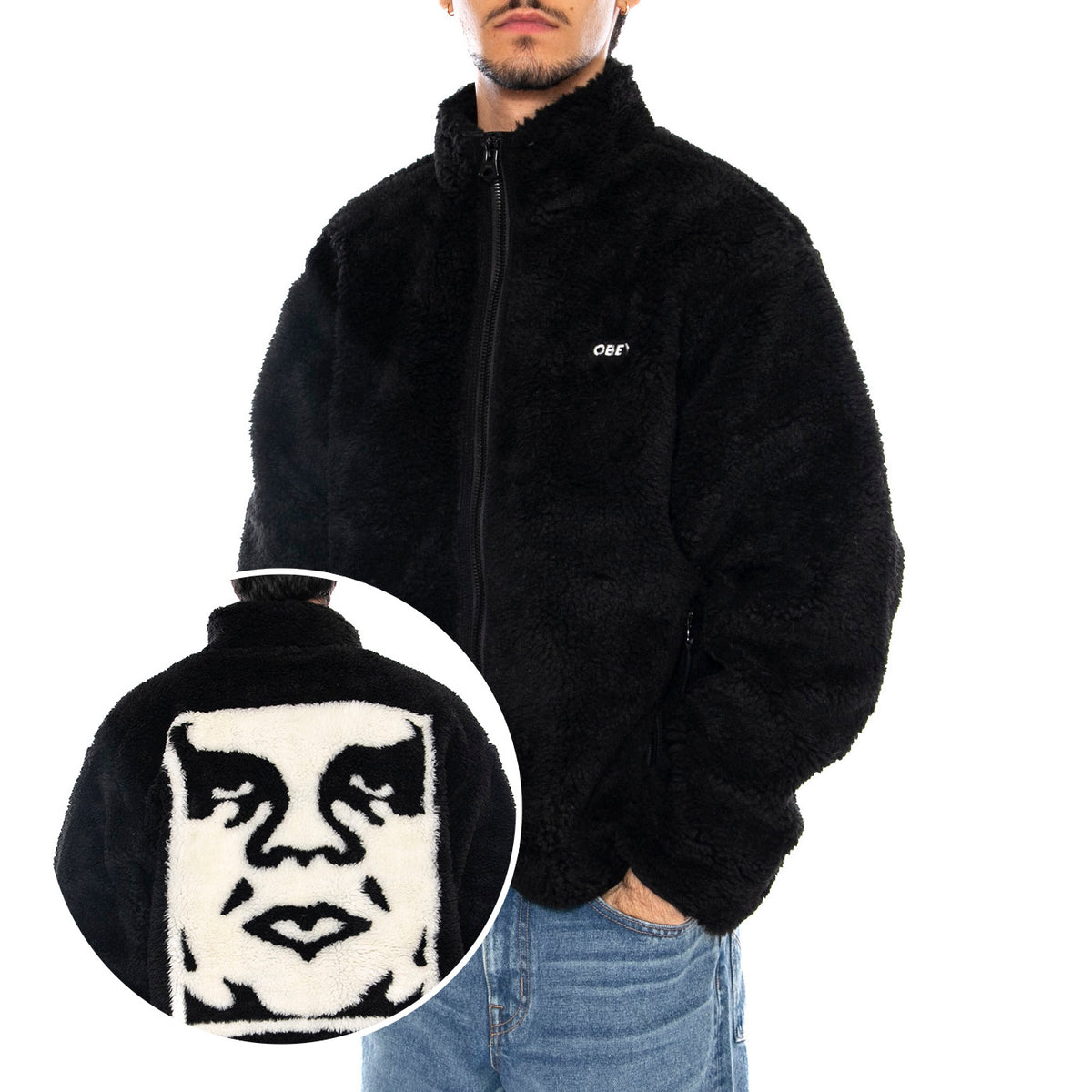 Icon Face Sherpa Kacket Black - Giacca Uomo Nera 121800564 BLK OBEY 