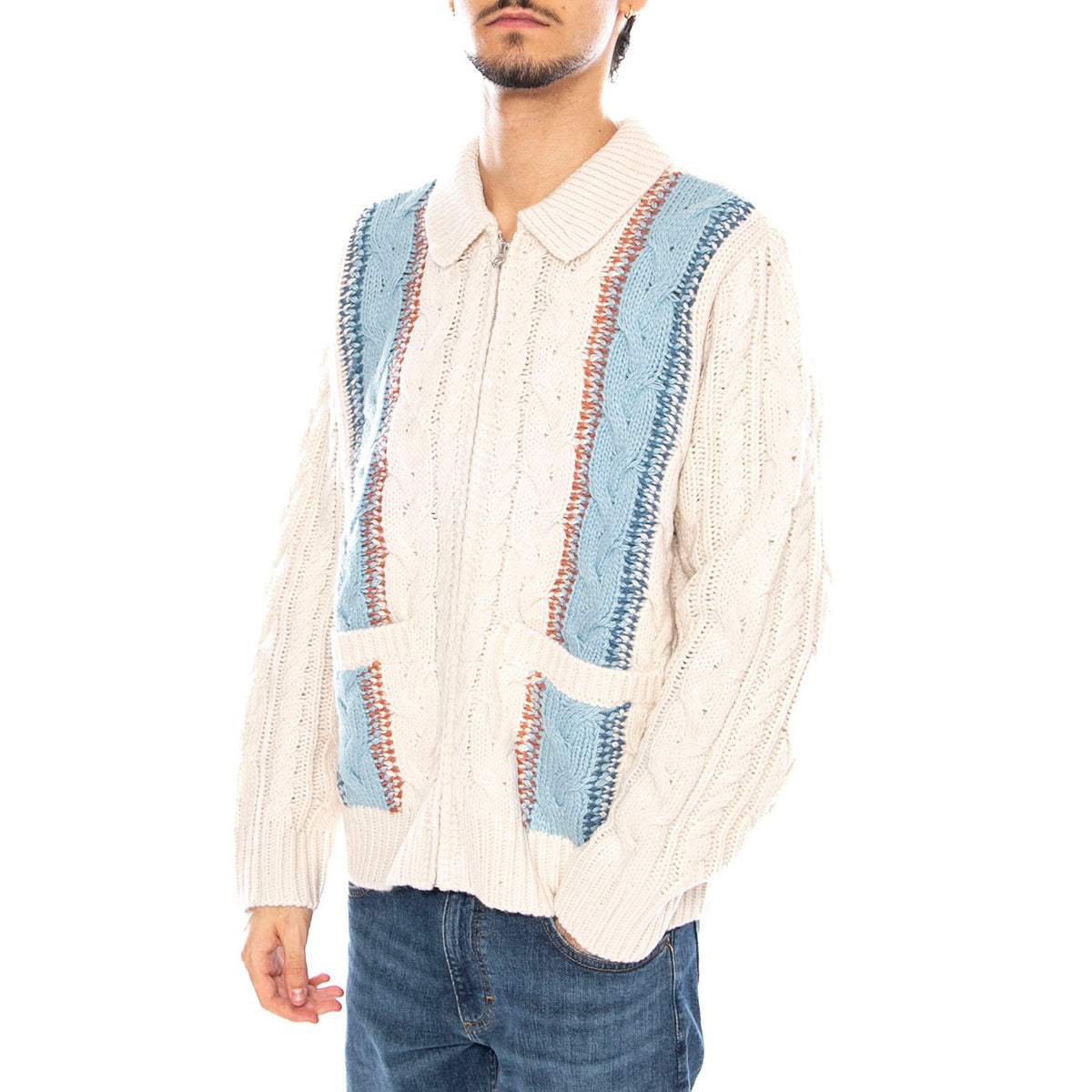Ezra Zip Up Cardigan White - Cardigan Uomo Bianco 151010037 UBL OBEY 