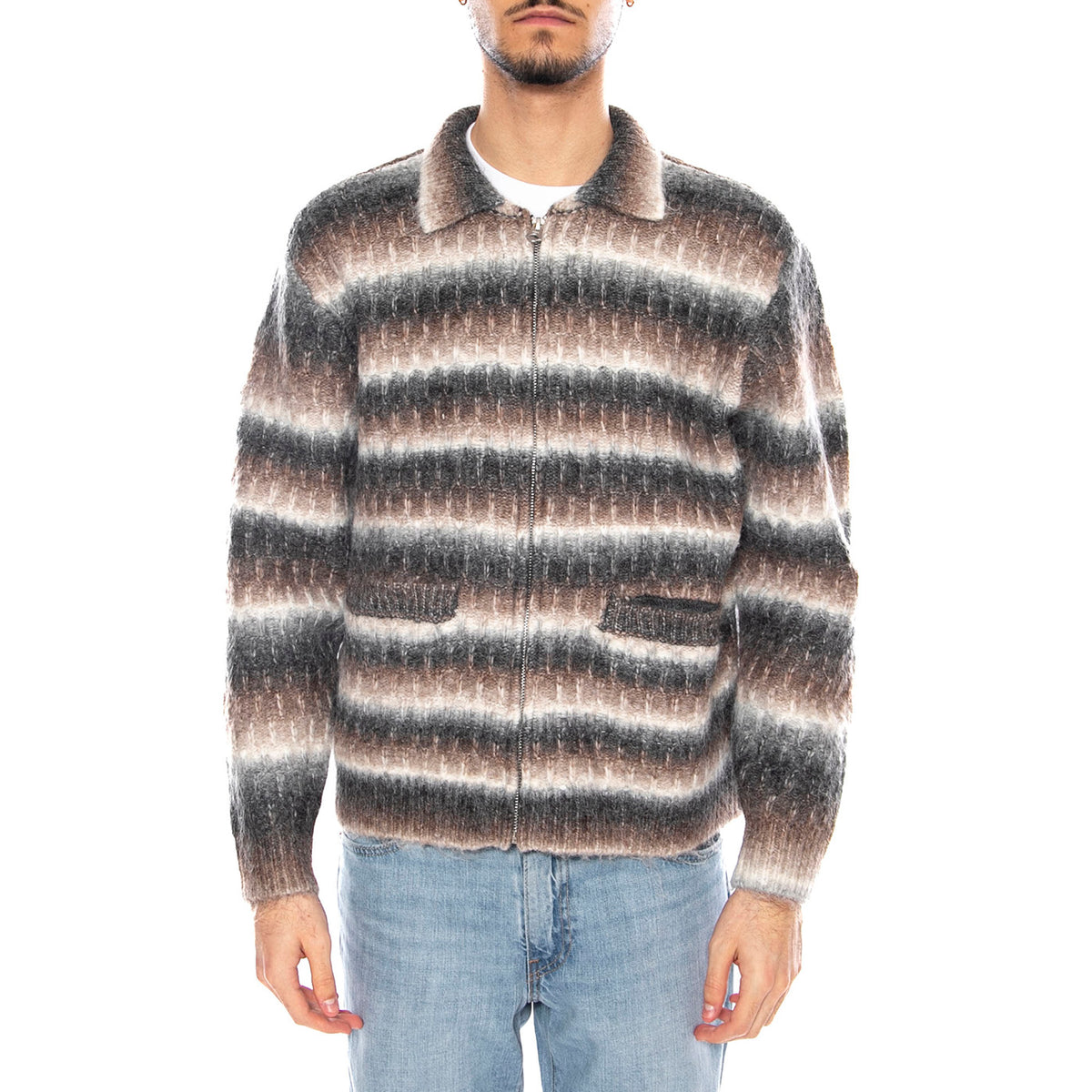 Reggie Zip Up Cardigan -- Cardigan Uomo Nero Multi 151010038 BKM OBEY 