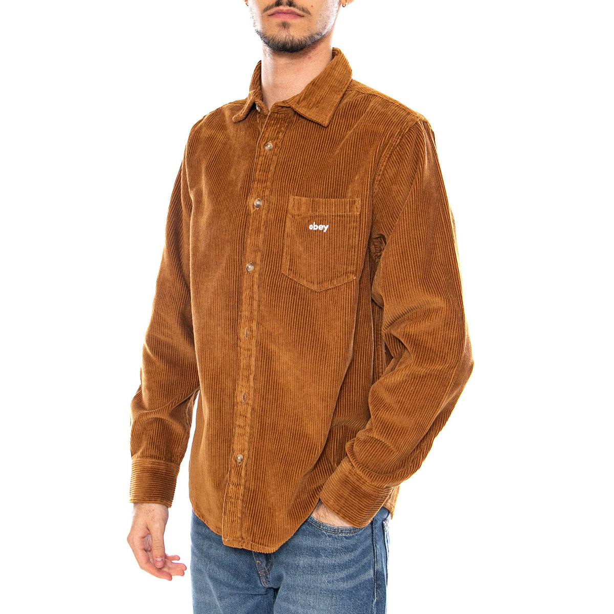 Miles Woven LS Shirt -- Camicia a Maniche Lunghe Uomo Catechu Wood 181200372 CTU OBEY 