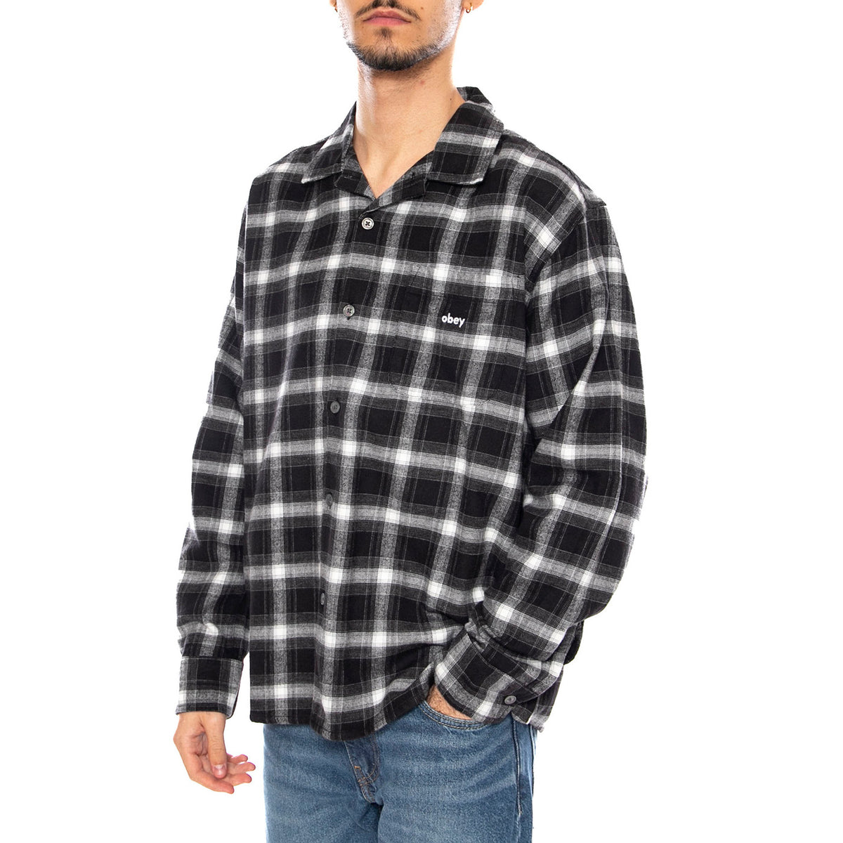 Reason Woven Shirt -- Camicia a Maniche Lunghe Uomo Nero / Multicolore 181200395 BKM OBEY 