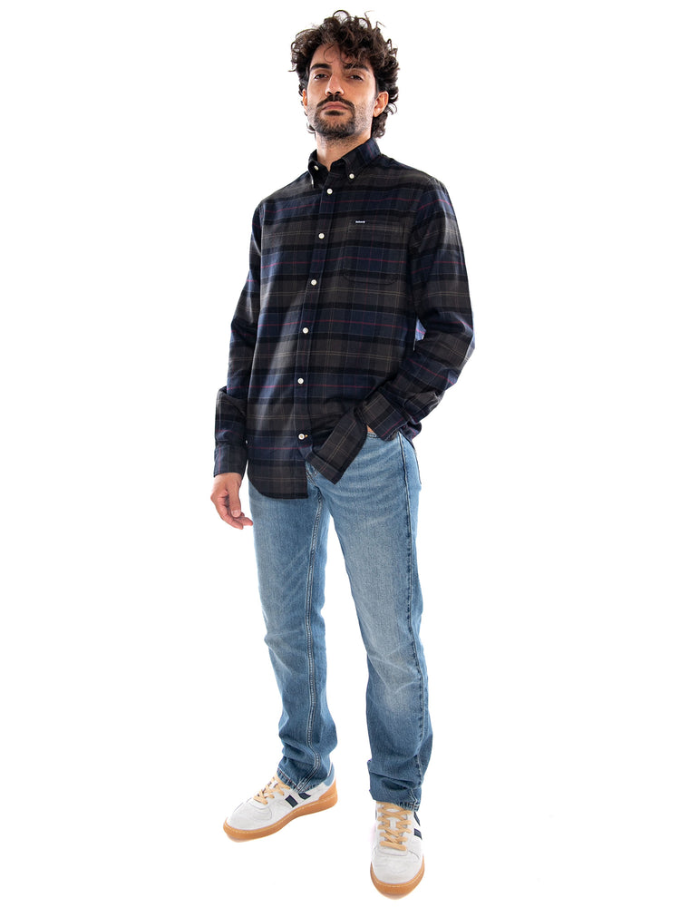 KYELOCH TAILORED SHIRT SHADOW CLASSIC TARTAN - Camicia Uomo a Maniche Lunghe a Quadri Nera e Grigia<BR/><BR/> MSH5014 TN43 BARBOUR 