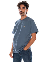 CARHARTT WIP S/S CHASE T-SHIRT ICESHEET / GOLD - Light Blue Crewneck T-Shirt Men Carhartt WIP