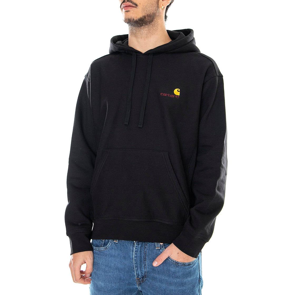 HOODED AMERICAN SCRIPT SWEAT BLACK - Felpa con Cappuccio Uomo Nera I028279 89XX CARHARTT WIP 