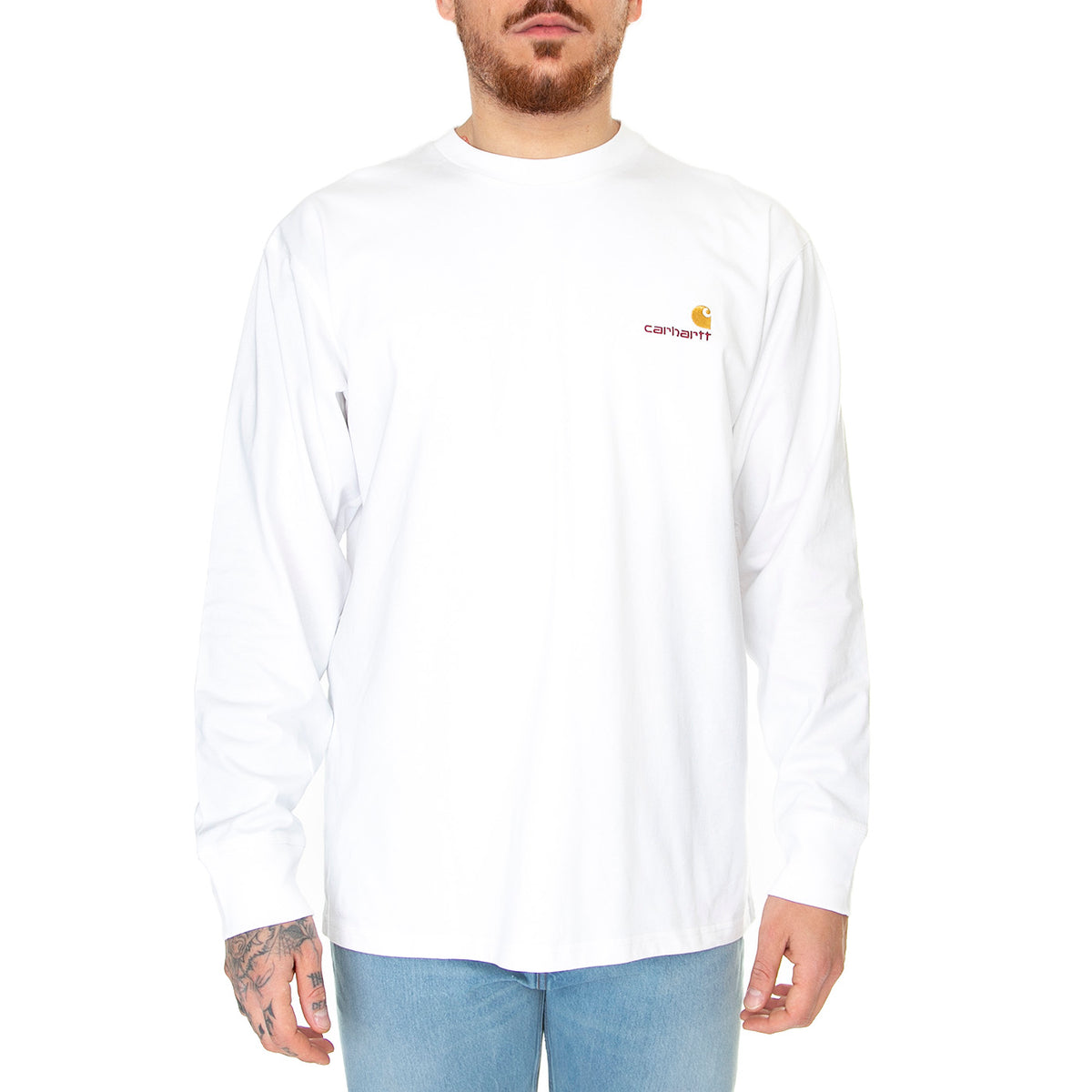 L/S AMERICAN SCRIPT T-SHIRT WHITE - Maglietta Girocollo Maniche Lunghe Uomo Bianca I029955 02XX CARHARTT WIP 
