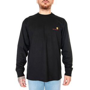 L/S AMERICAN SCRIPT T-SHIRT BLACK - Maglietta Girocollo Maniche Lunghe Uomo Nera I029955 89XX CARHARTT WIP 