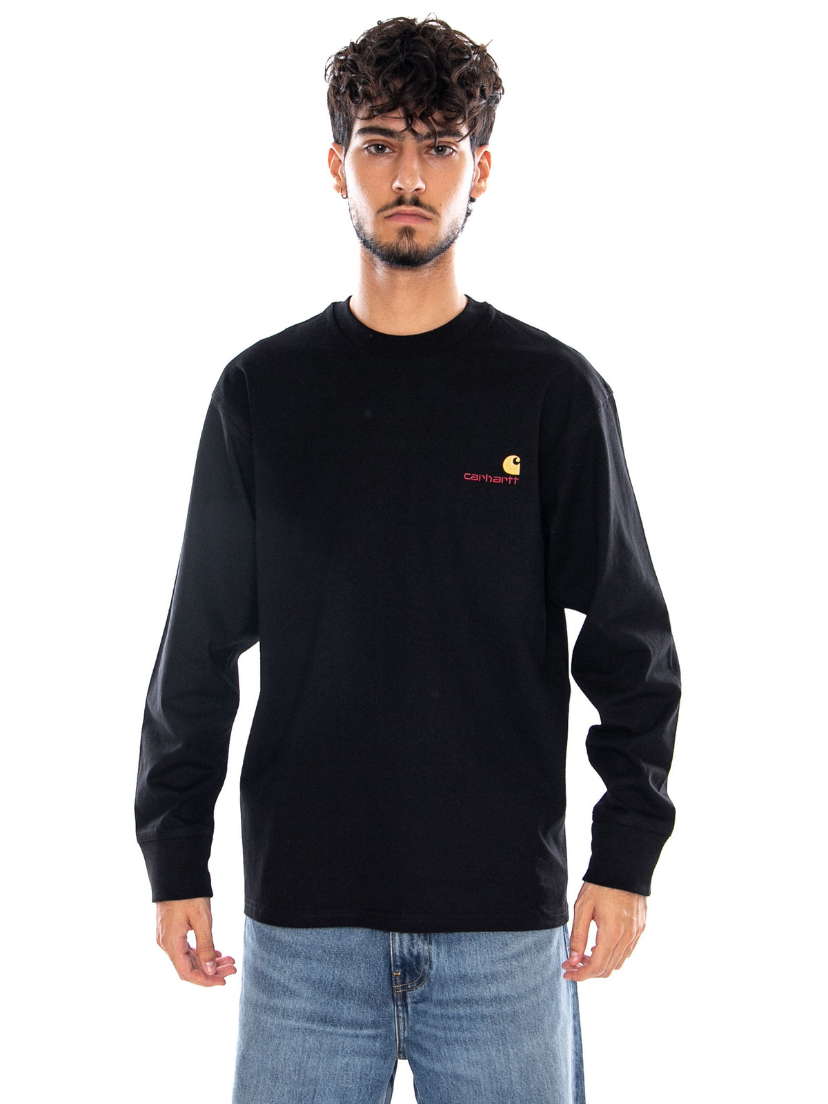 L/S AMERICAN SCRIPT T-SHIRT BLACK - Maglietta Girocollo Maniche Lunghe Uomo Nera I029955 89XX CARHARTT WIP 