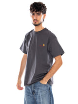 S/S AMERICAN SCRIPT T-SHIRT GRAPHITE - T-Shirt Col Rond Homme Gris  Homme CARHARTT WIP