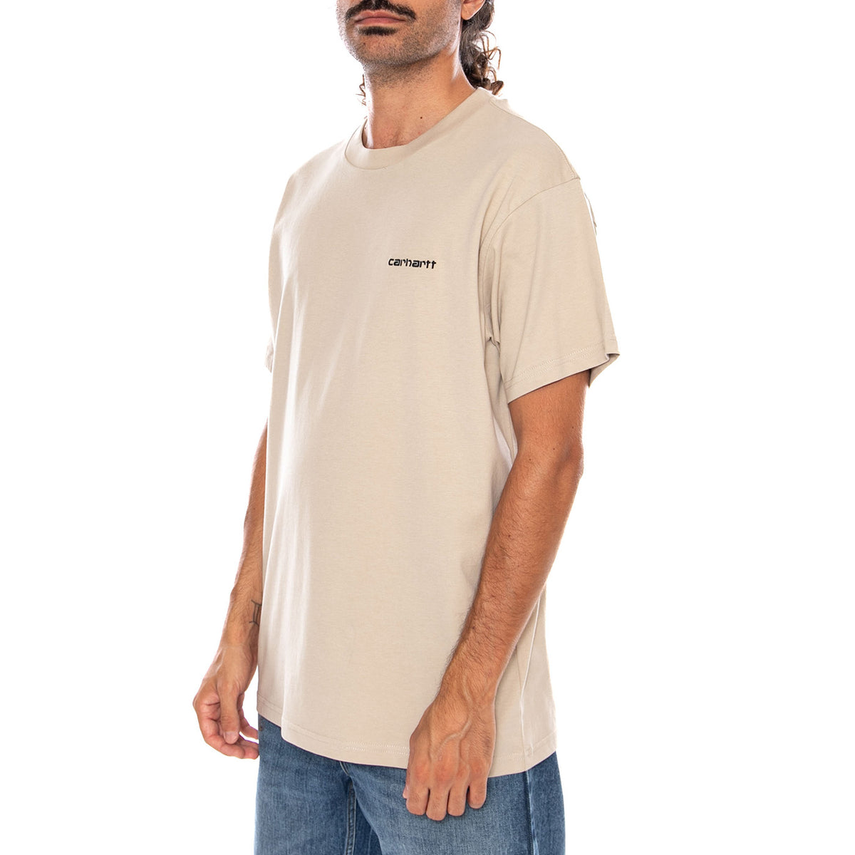 S/S SCRIPT EMBROIDERY T-SHIRT FLEUR DE SEL / BLACK - Maglietta Girocollo Uomo Beige I030435 2NQXX CARHARTT WIP 