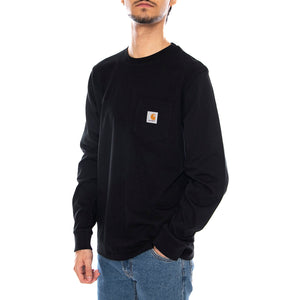 L/S POCKET T-SHIRT BLACK - Maglietta Girocollo Maniche Lunghe Uomo Nera I030437 89XX CARHARTT WIP 