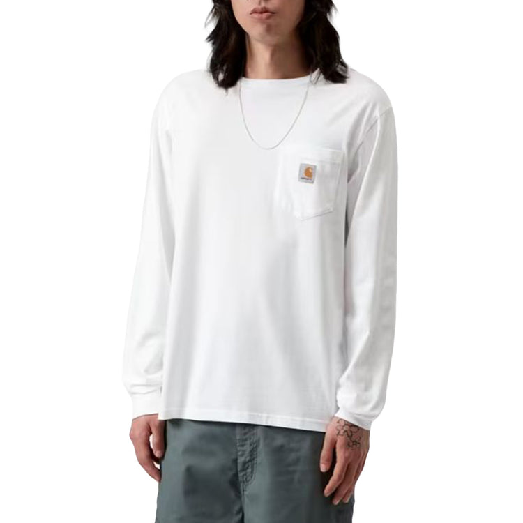 L/S POCKET T-SHIRT WHITE - Maglietta Girocollo Maniche Lunghe Uomo Bianca I030437 02XX CARHARTT WIP 