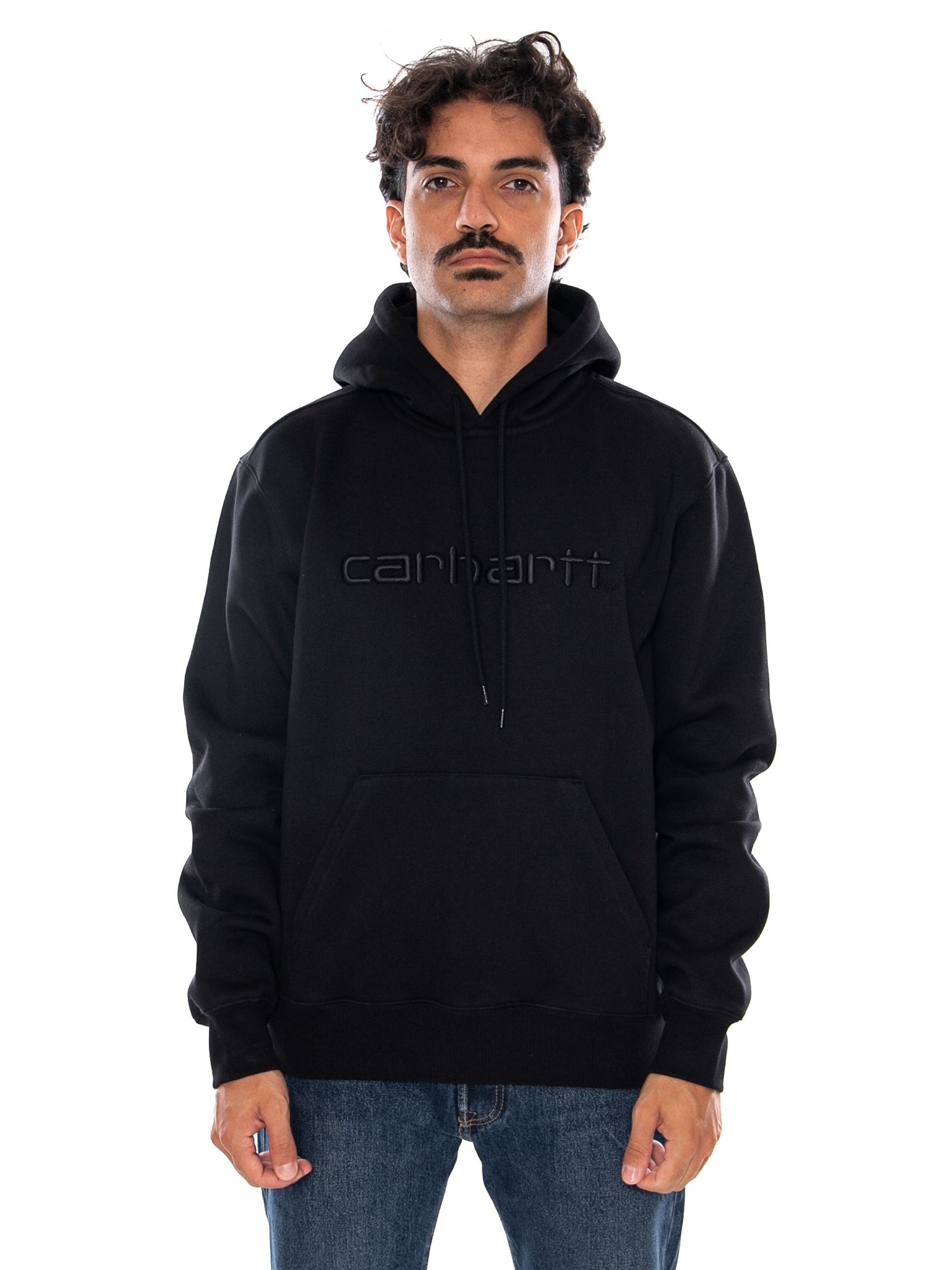 CARHARTT WIP HOODED CARHARTT SWEAT BLACK / BLACK - Felpa con Cappuccio Uomo Nera I030547 00EXX CARHARTT WIP 