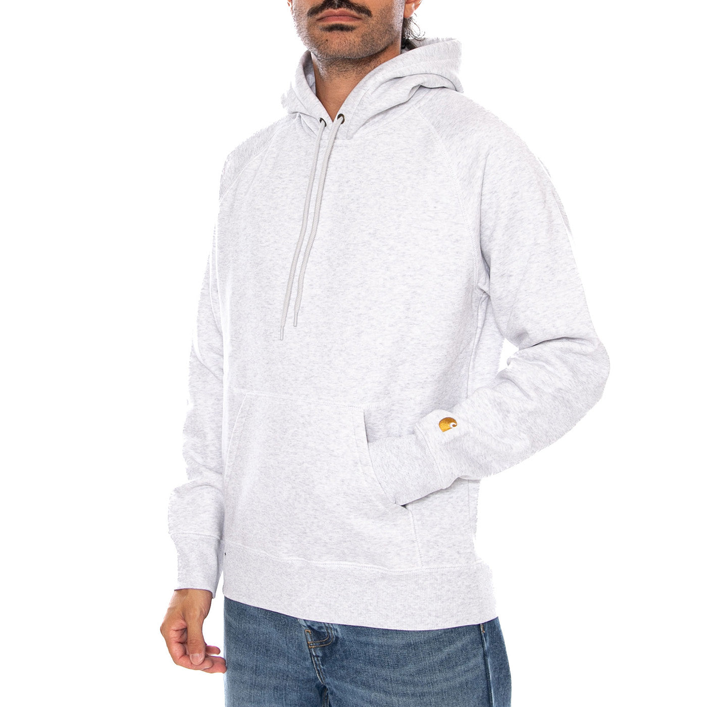 HOODED CHASE SWEAT ASH HEATHER / GOLD - Felpa con Cappuccio Uomo Grigia I033661 00JXX CARHARTT WIP 