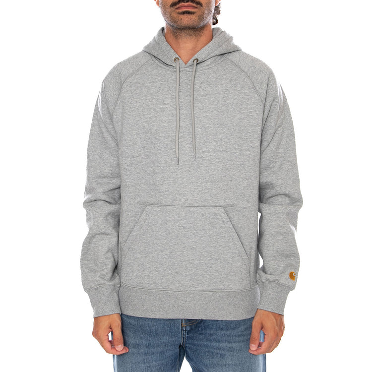 HOODED CHASE SWEAT GREY HEATHER / GOLD - Felpa con Cappuccio Uomo Grigia I033661 00MXX CARHARTT WIP 