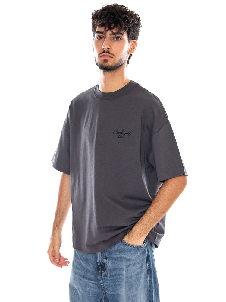 S/S SIGNATURE SCRIPT T-SHIRT GRAPHITE / DARK SCARAB - Maglietta Girocollo Uomo Grigia I033828 3Z7XX CARHARTT WIP 