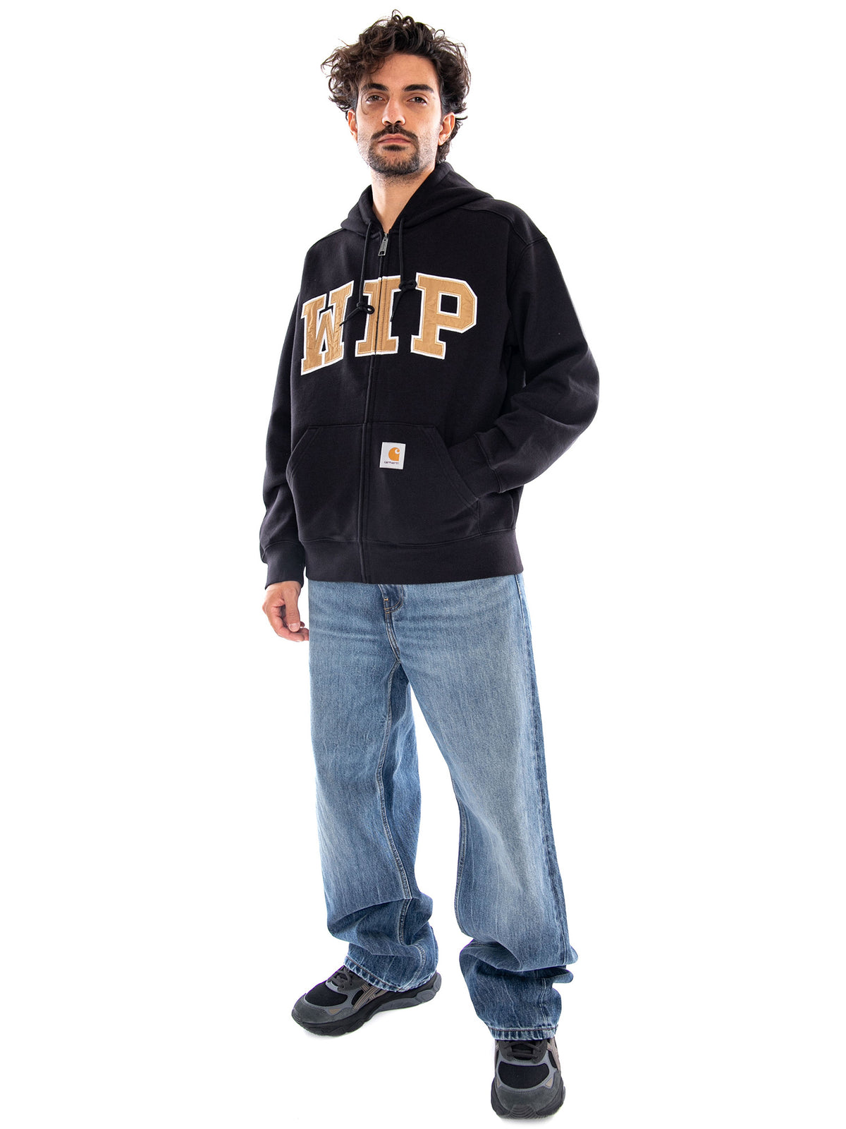 HOODED WIP SWEAT JACKET BLACK - Felpa con Cappuccio e Zip Uomo Nera I034691 8906 CARHARTT WIP 
