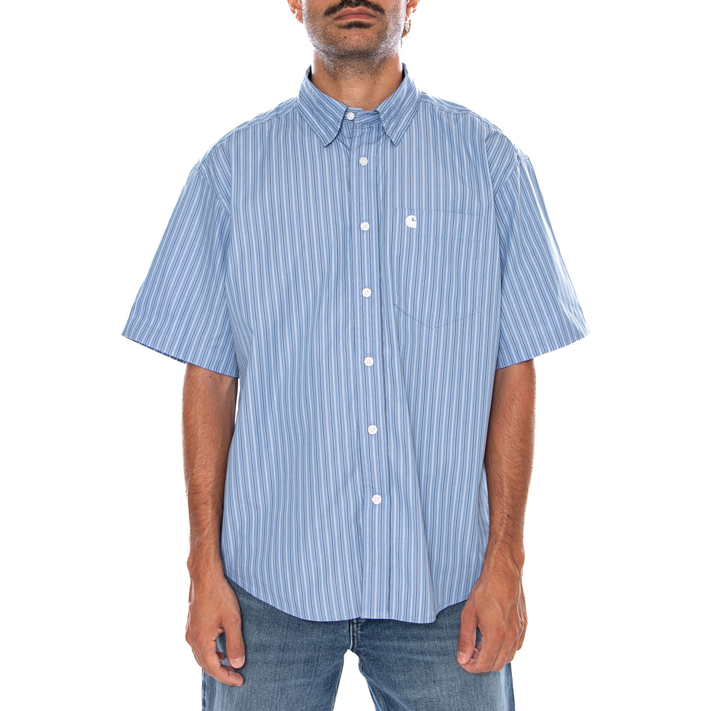 S/S KEENE SHIRT KEENE STRIPE CURAÇAO - Camicia Maniche Corte Uomo Azzurra a Righini I036806 3T5XX CARHARTT WIP 