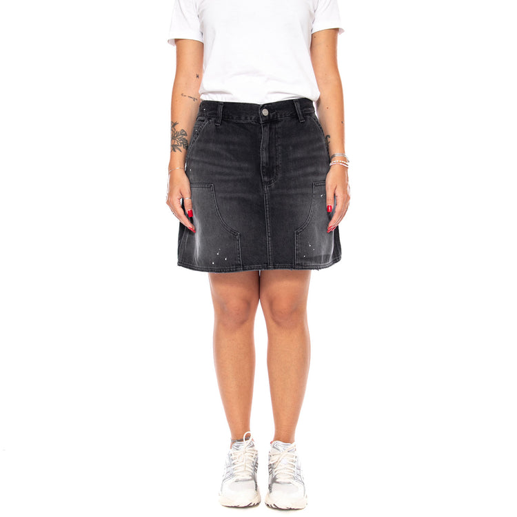 W' MAEVE DOUBLE KNEE SKIRT BLACK DESTROY WASH SPLATTER - Gonna Denim Jeans Nera I037027 89EJ CARHARTT WIP 