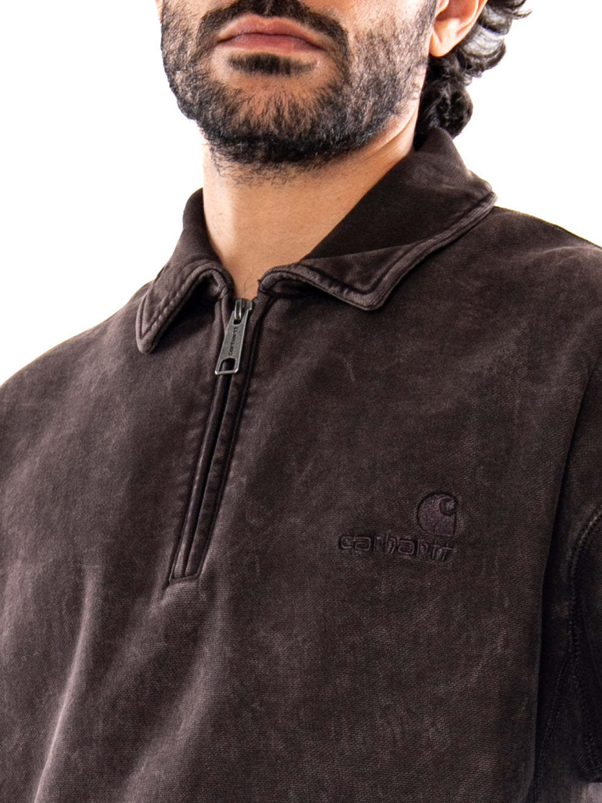 Carhartt WIP Lambert Polo Sweat Tobacco Moon Wash - Felpa Polo Uomo Marrone<BR/><BR/><BR/><BR/> I037105 47FQ CARHARTT WIP 