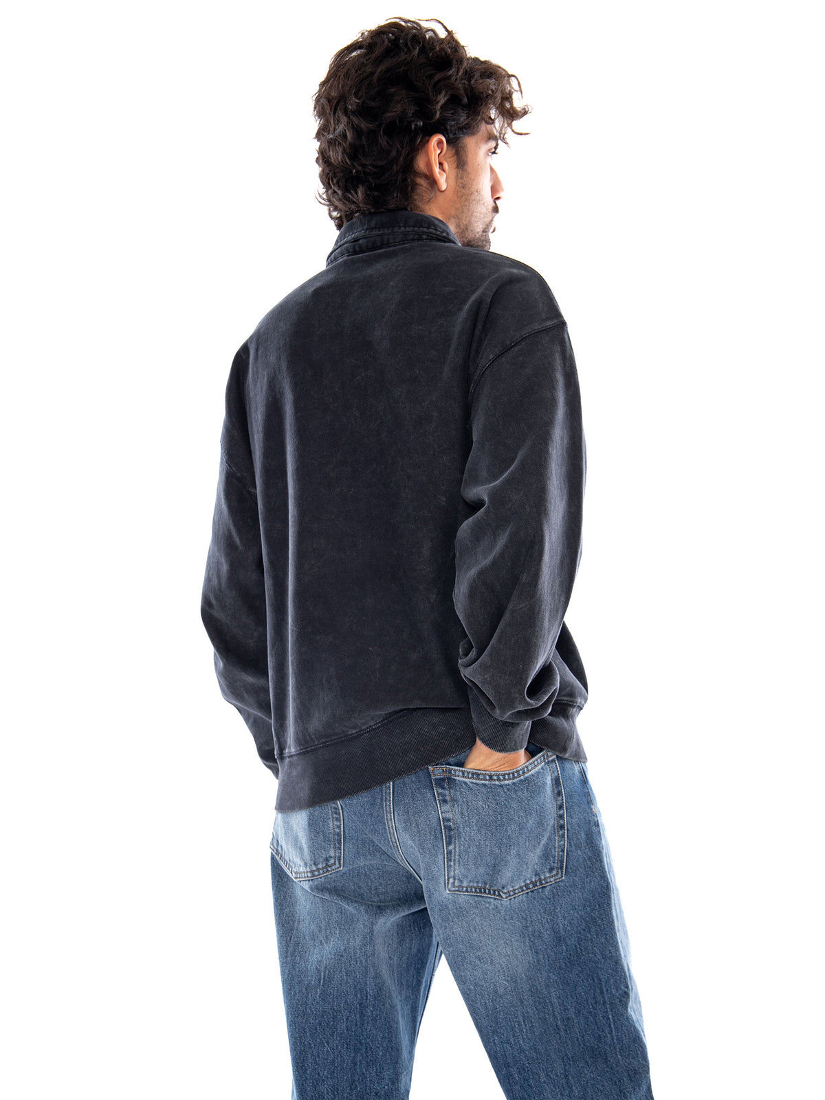 LAMBERT POLO SWEAT BLACK MOON WASH - Felpa Modello Polo Uomo Nera I037105 89FQ CARHARTT WIP 