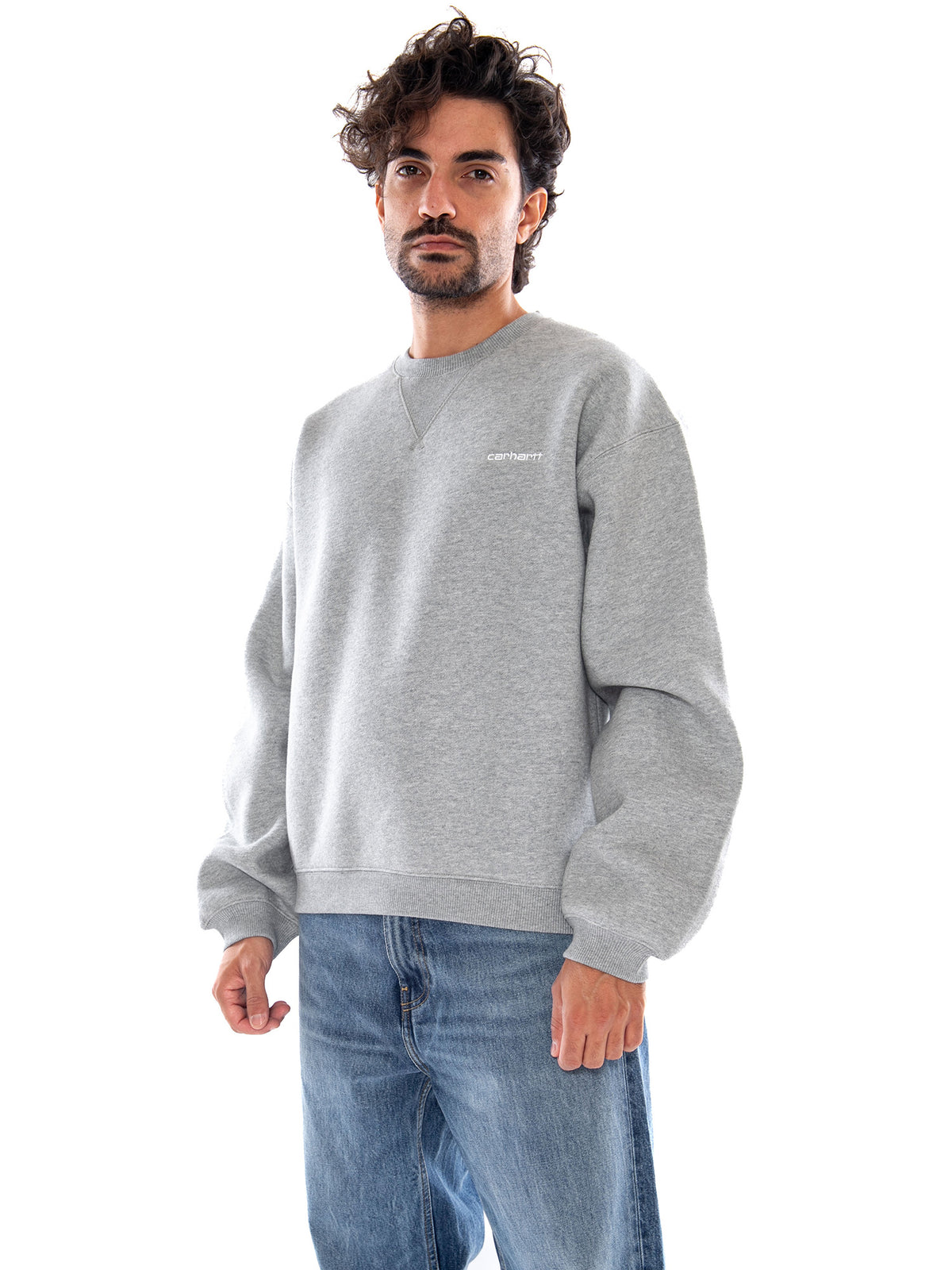 Ebbert Sweat Grey Heather / White - Felpa Girocollo Uomo Grigia I037113 00DXX CARHARTT WIP 