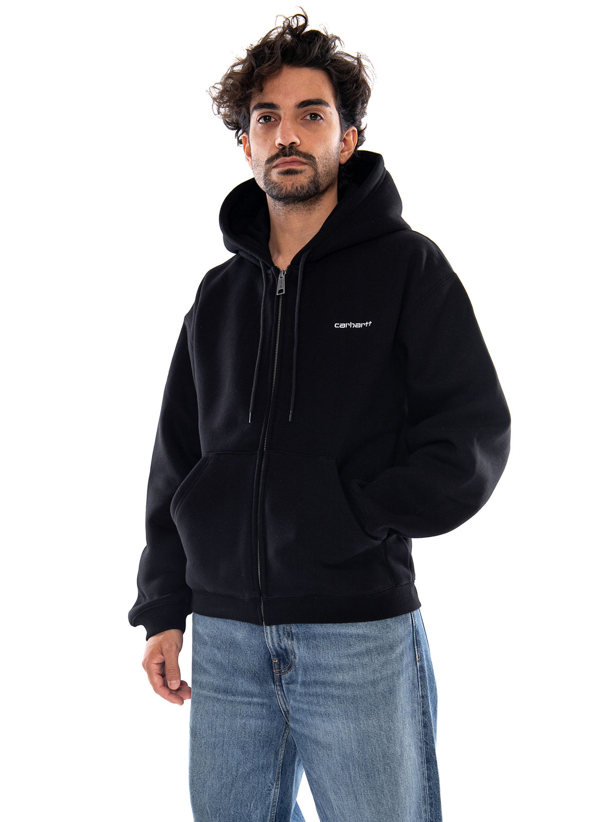 Hooded Ebbert Jacket Black / White - Felpa con Cappuccio Uomo Nera I037114 0D2XX CARHARTT WIP 