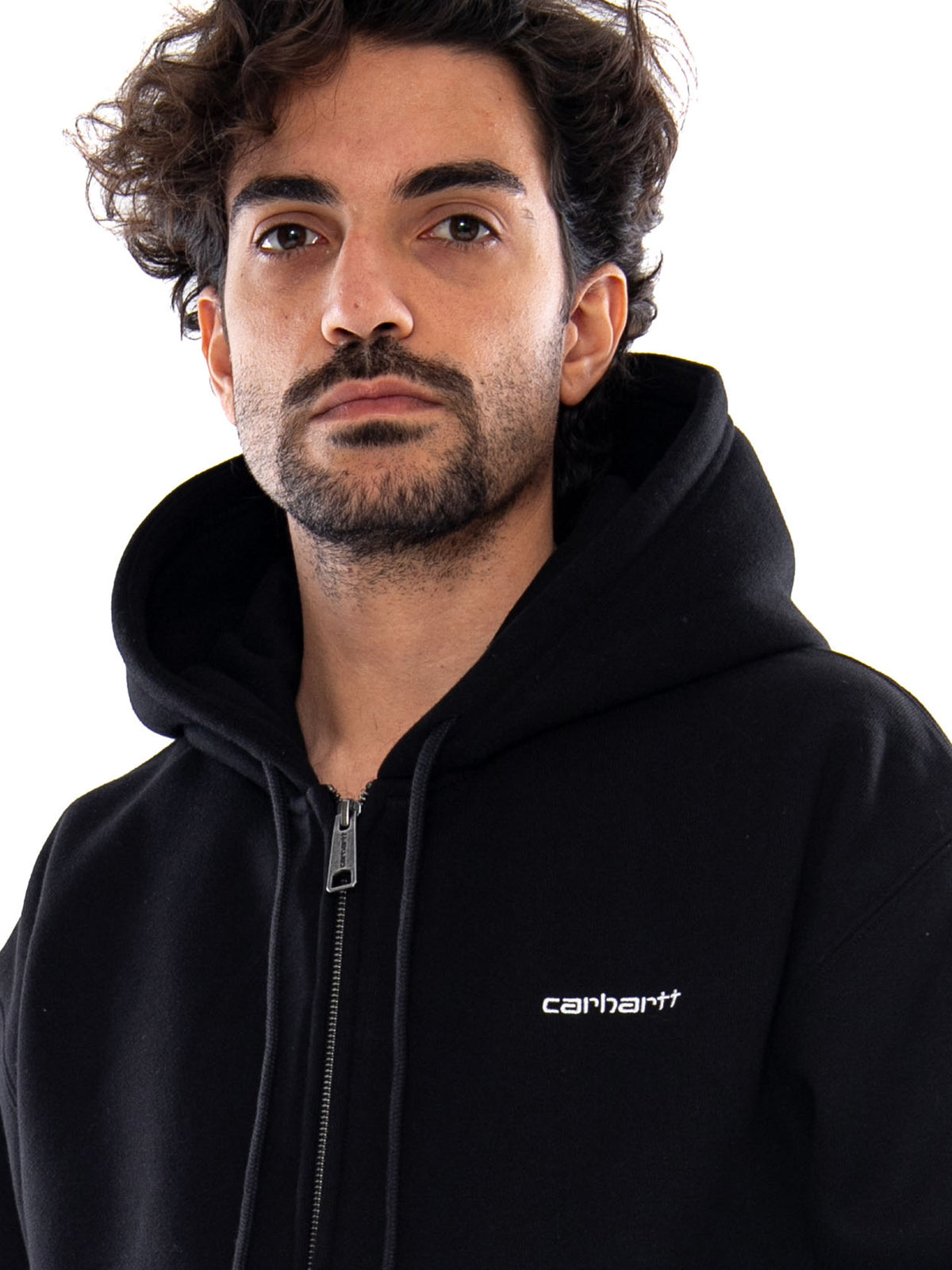Hooded Ebbert Jacket Black / White - Felpa con Cappuccio Uomo Nera I037114 0D2XX CARHARTT WIP 